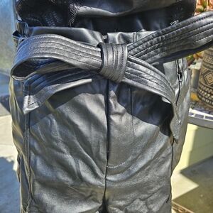 Women's Black Faux Leather Belted Shorts